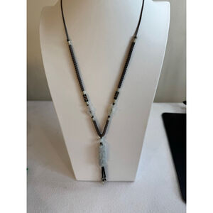 Women's Light blue Green Jade Carved Pendant beaded Necklace One Size Black Cord